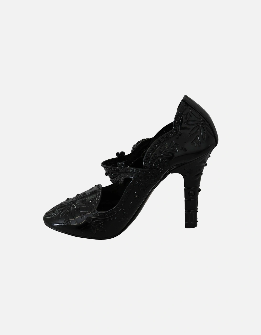 Floral Pumps High Heel Patent Leather Women - Black