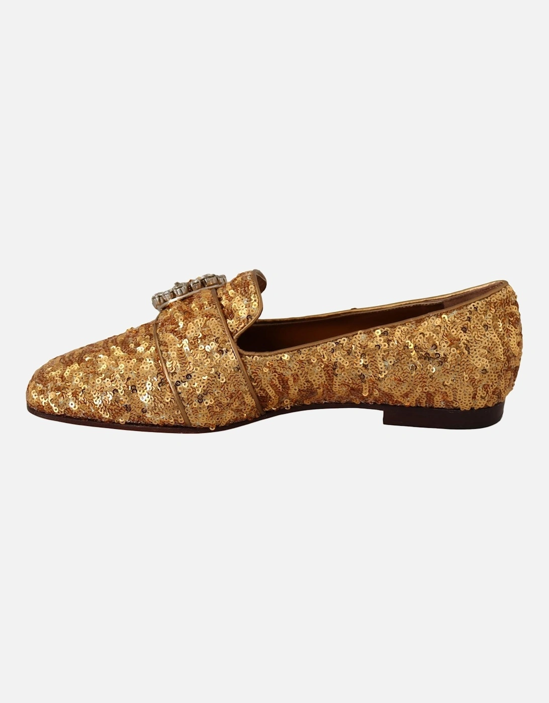 Sequin Crystal Embellished Loafers with Leather Sole Women - Gold