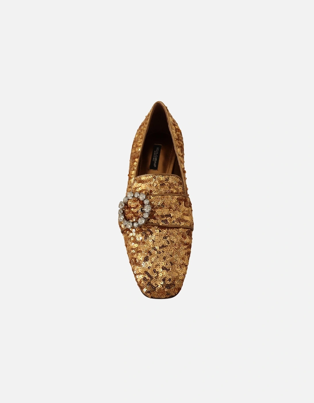 Sequin Crystal Embellished Loafers with Leather Sole Women - Gold