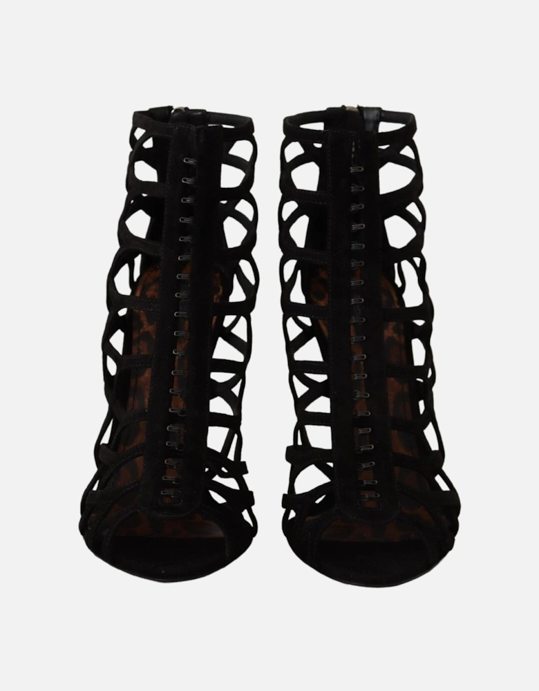 Cage Sandals Black Suede Heels Women