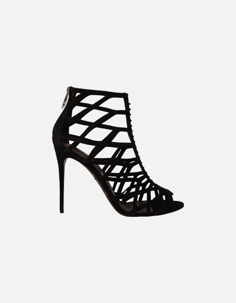 Cage Sandals Black Suede Heels Women