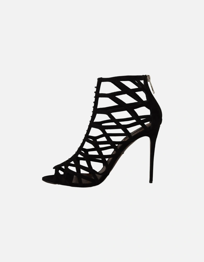 Cage Sandals Black Suede Heels Women