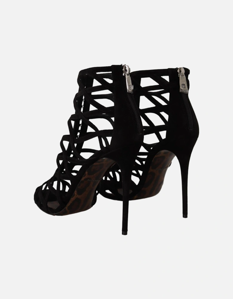 Cage Sandals Black Suede Heels Women