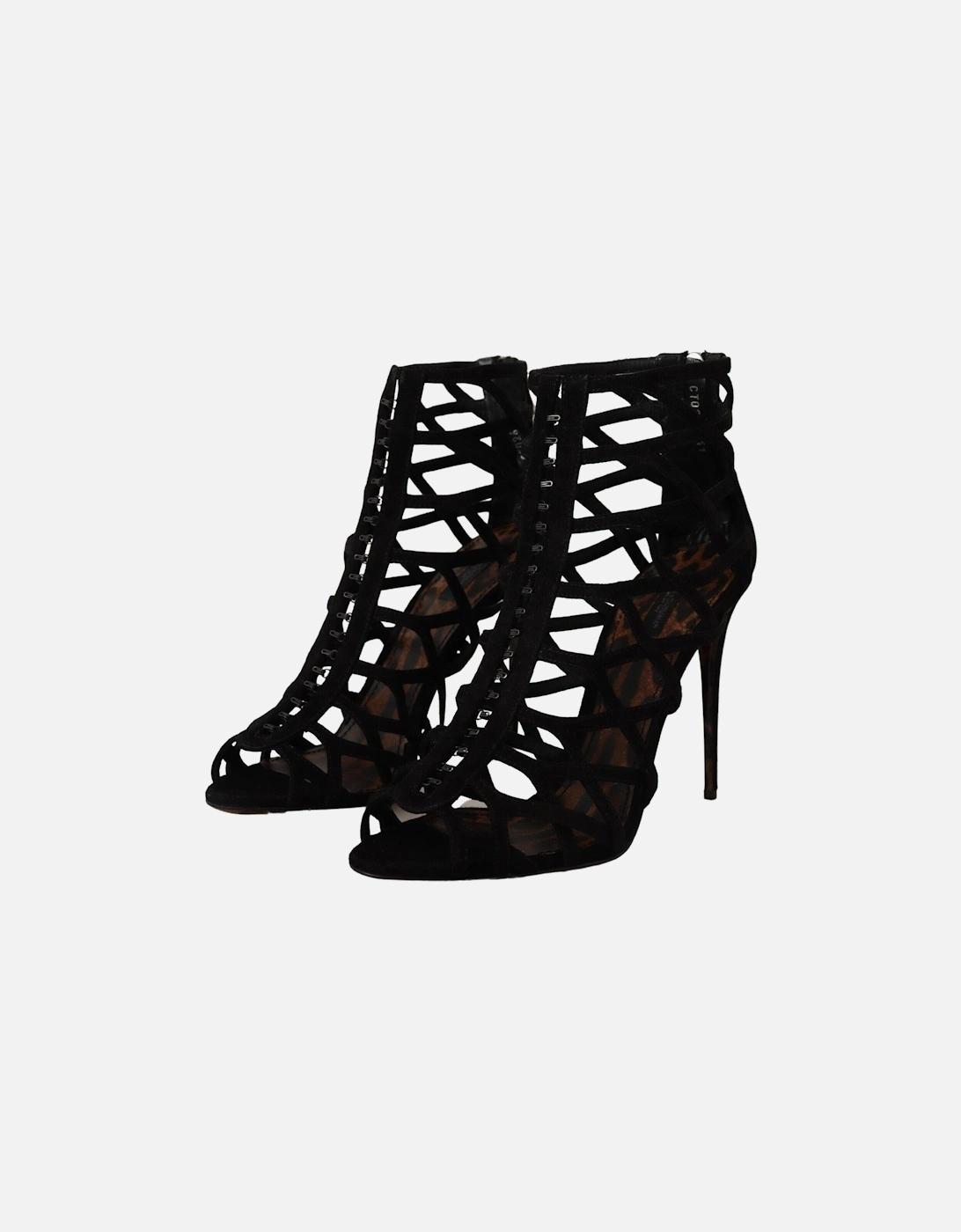 Cage Sandals Black Suede Heels Women