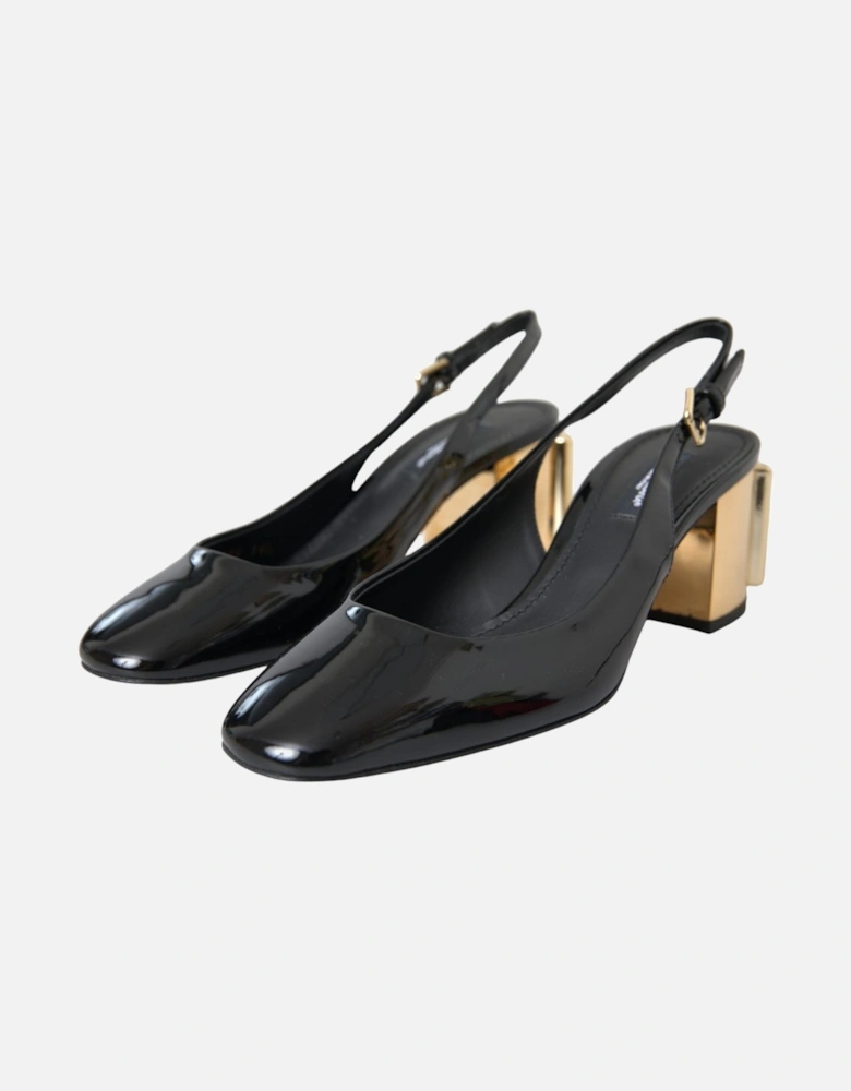 Embellished Leather Slingback Heels Women - Gold Black Sandals