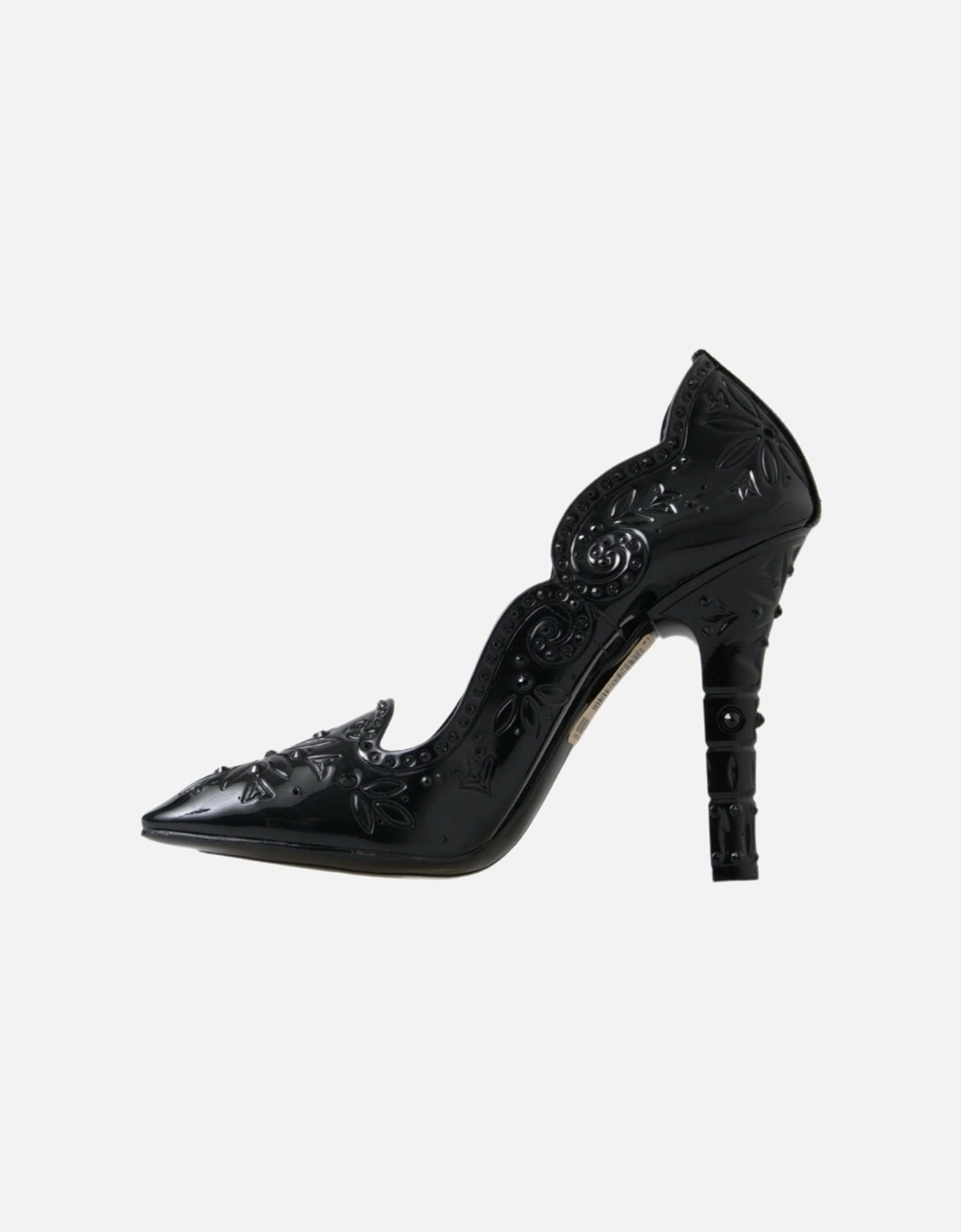 Floral Pumps Patent Leather Heels Women - Black