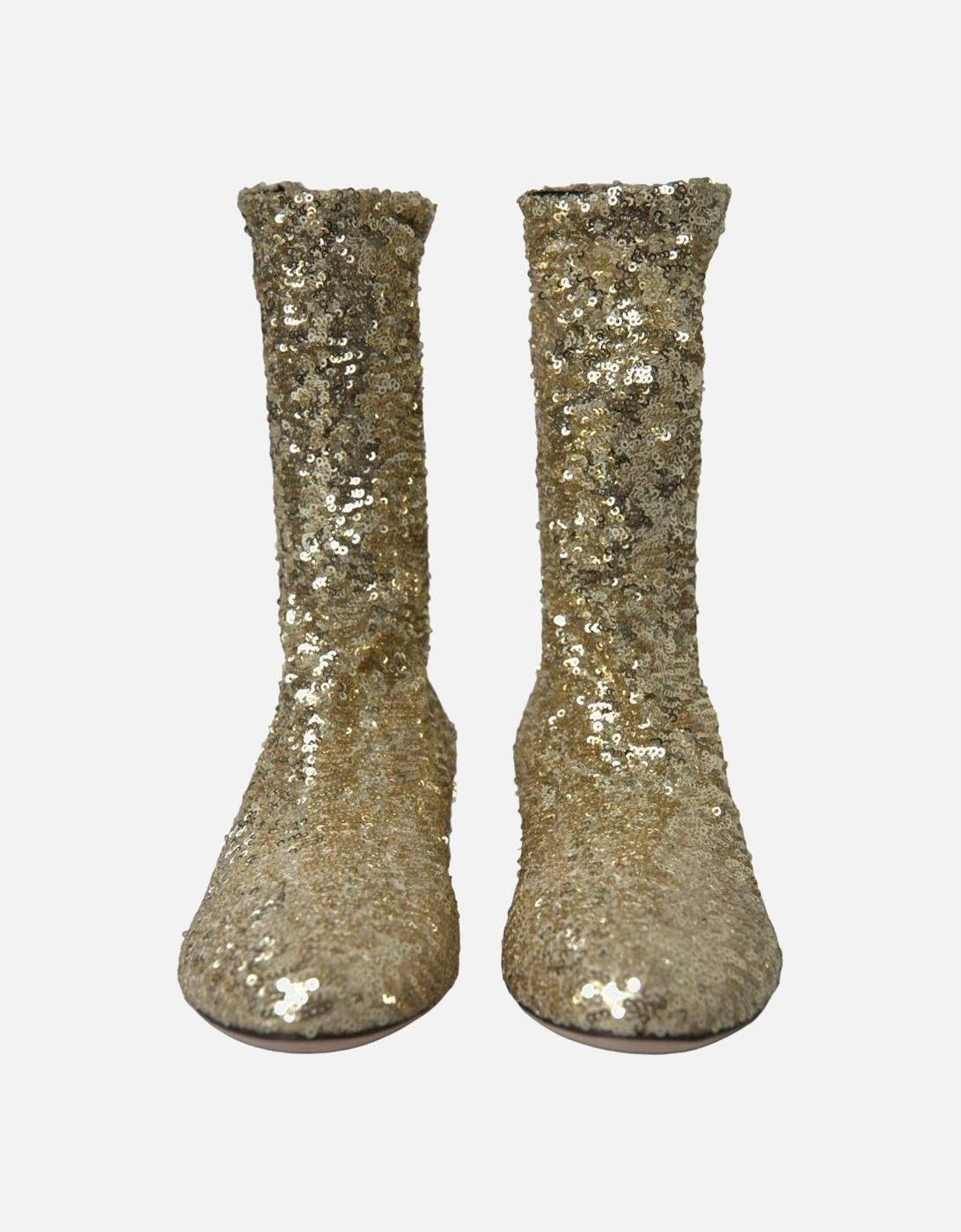 Opulent Mid Calf Gold Boots with Logo Details Women