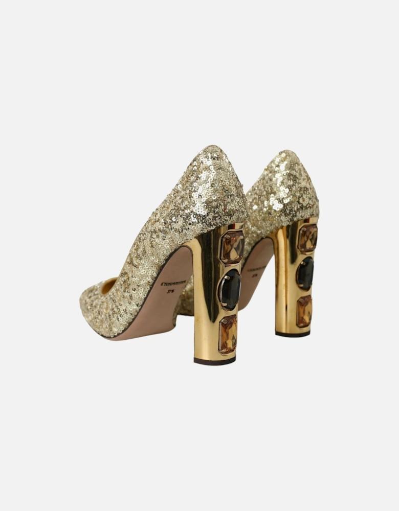 Sequin Crystal Embellished Heels Pumps Women - Gold