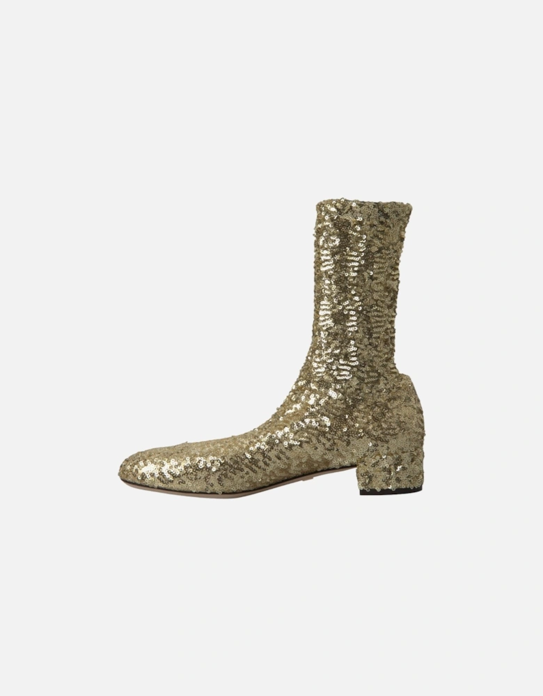 Opulent Mid Calf Gold Boots with Logo Details Women