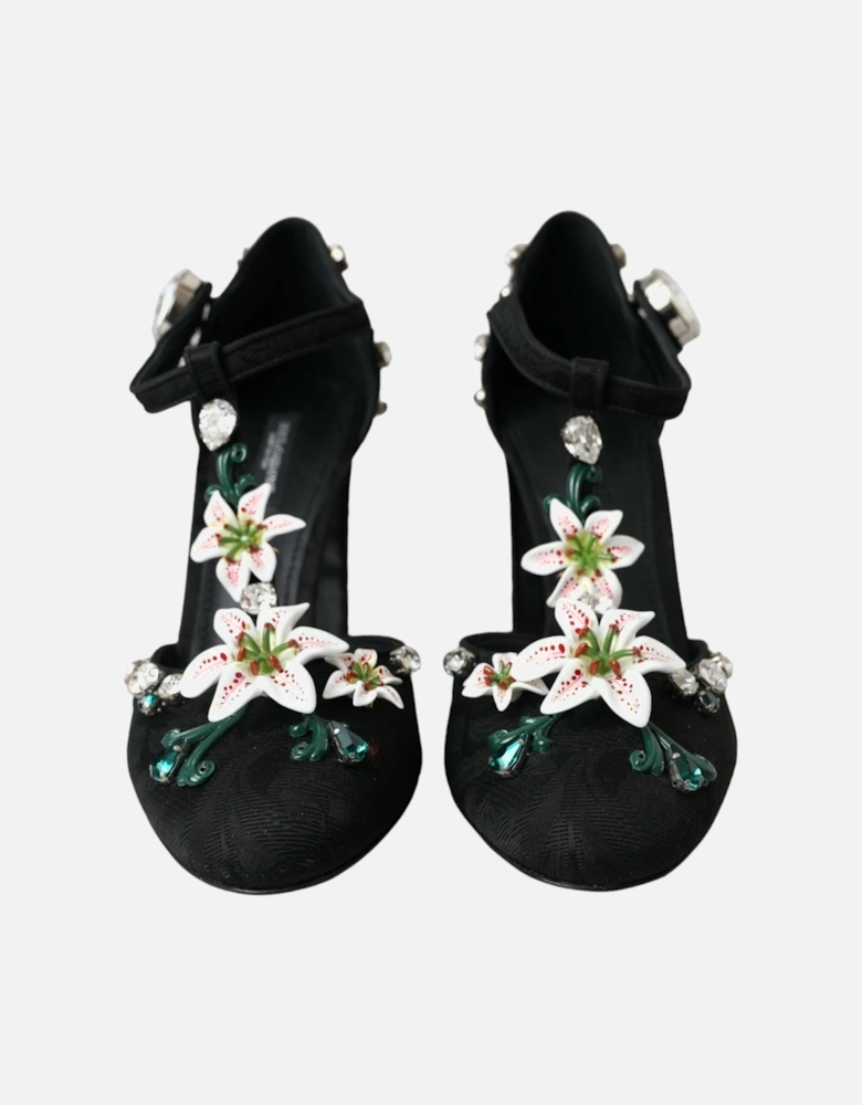 Floral Embellished Pumps Heels Shoes Women - Black