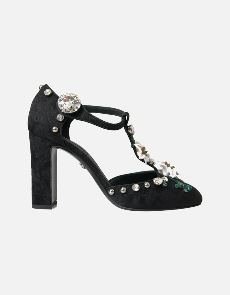 Floral Embellished Pumps Heels Shoes Women - Black