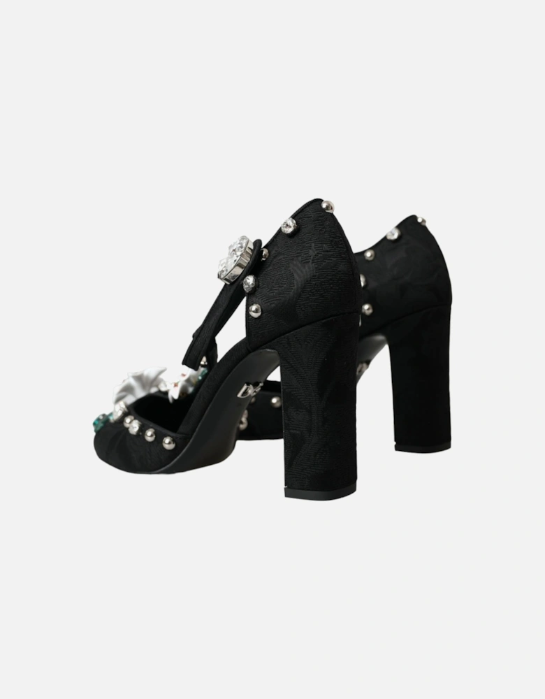 Floral Embellished Pumps Heels Shoes Women - Black