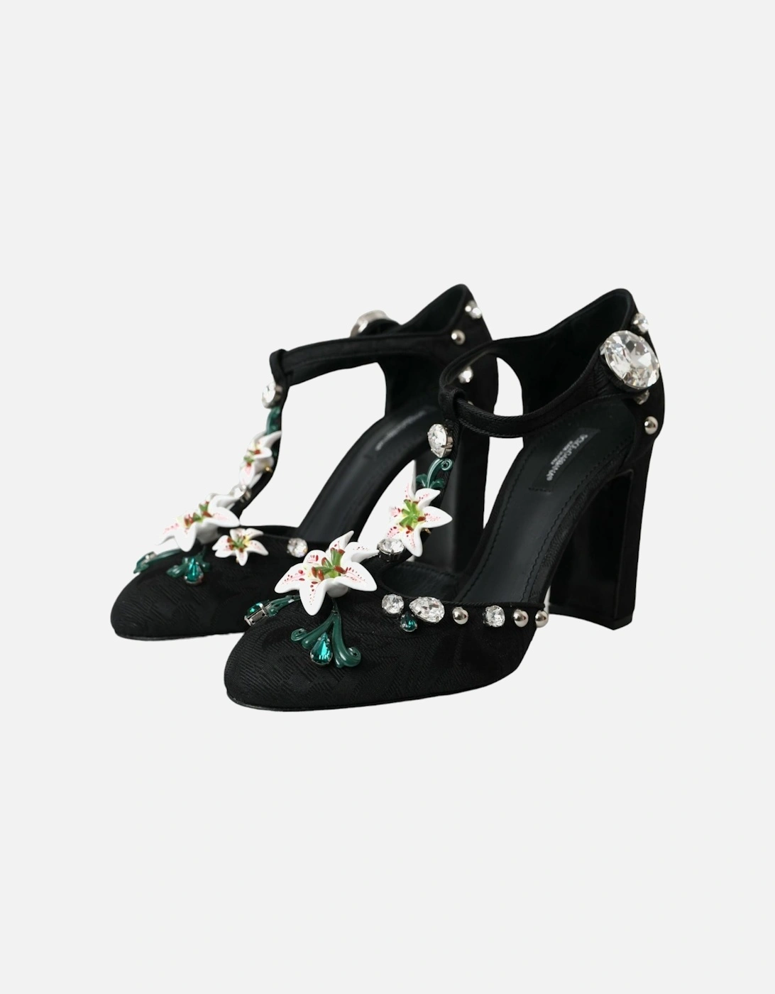 Floral Embellished Pumps Heels Shoes Women - Black