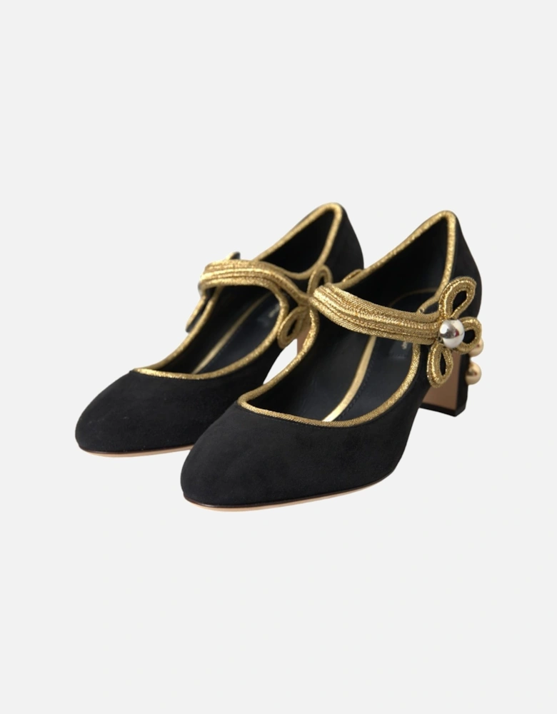 Black Mary Jane Pumps with Gold Accents Women - Gold Black