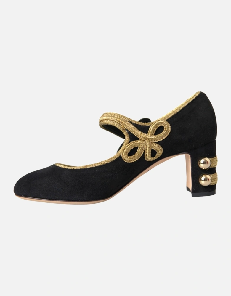 Black Mary Jane Pumps with Gold Accents Women - Gold Black