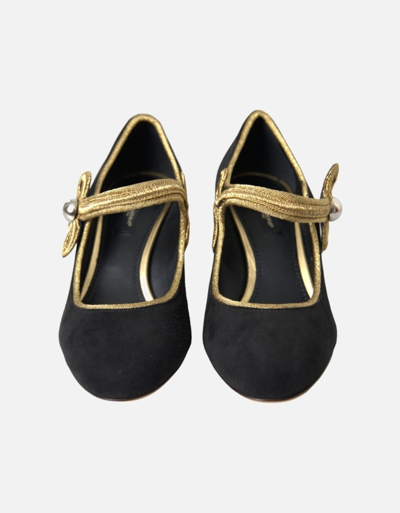 Black Mary Jane Pumps with Gold Accents Women - Gold Black