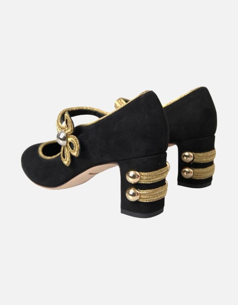 Black Mary Jane Pumps with Gold Accents Women - Gold Black