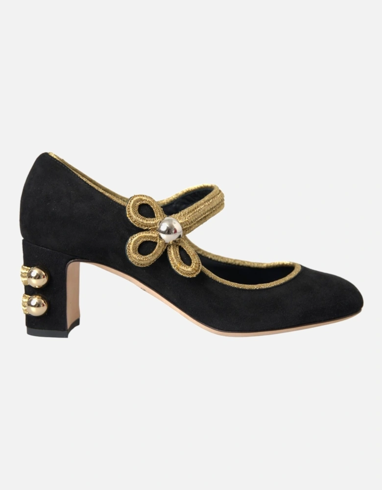 Black Mary Jane Pumps with Gold Accents Women - Gold Black