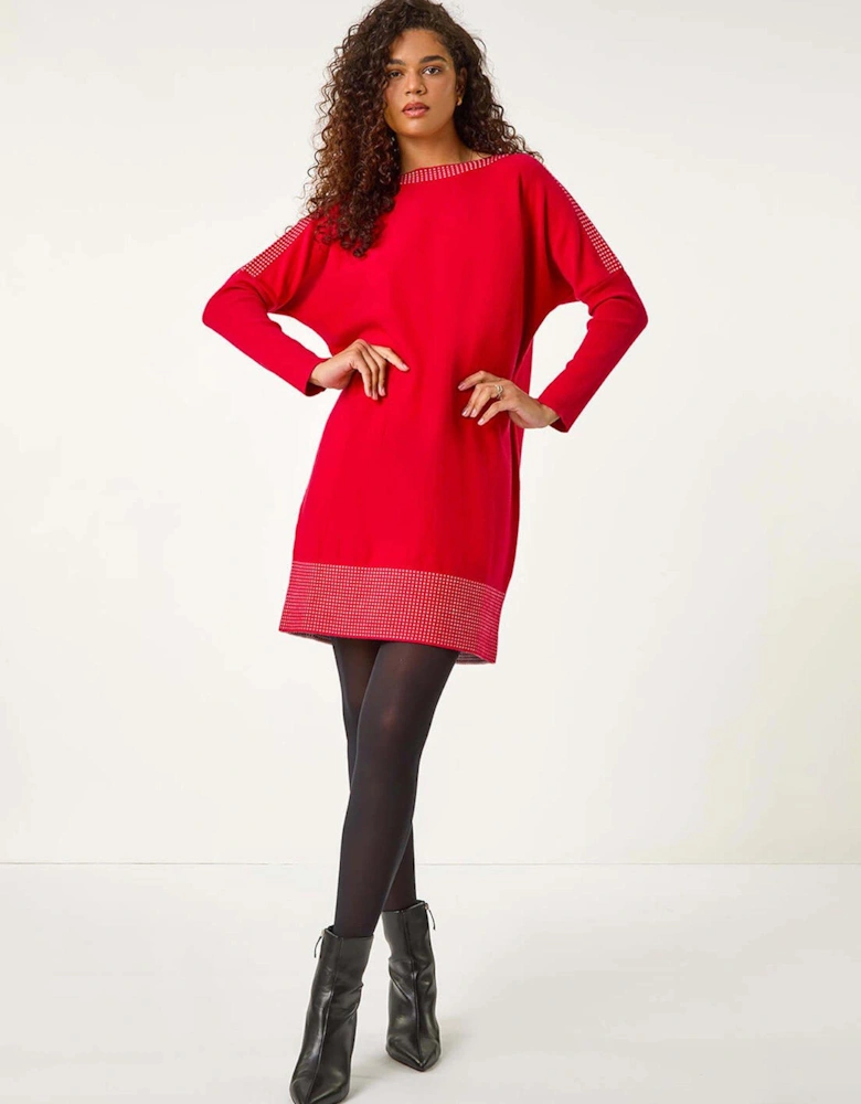 Border Spot Print Jumper Dress - Red