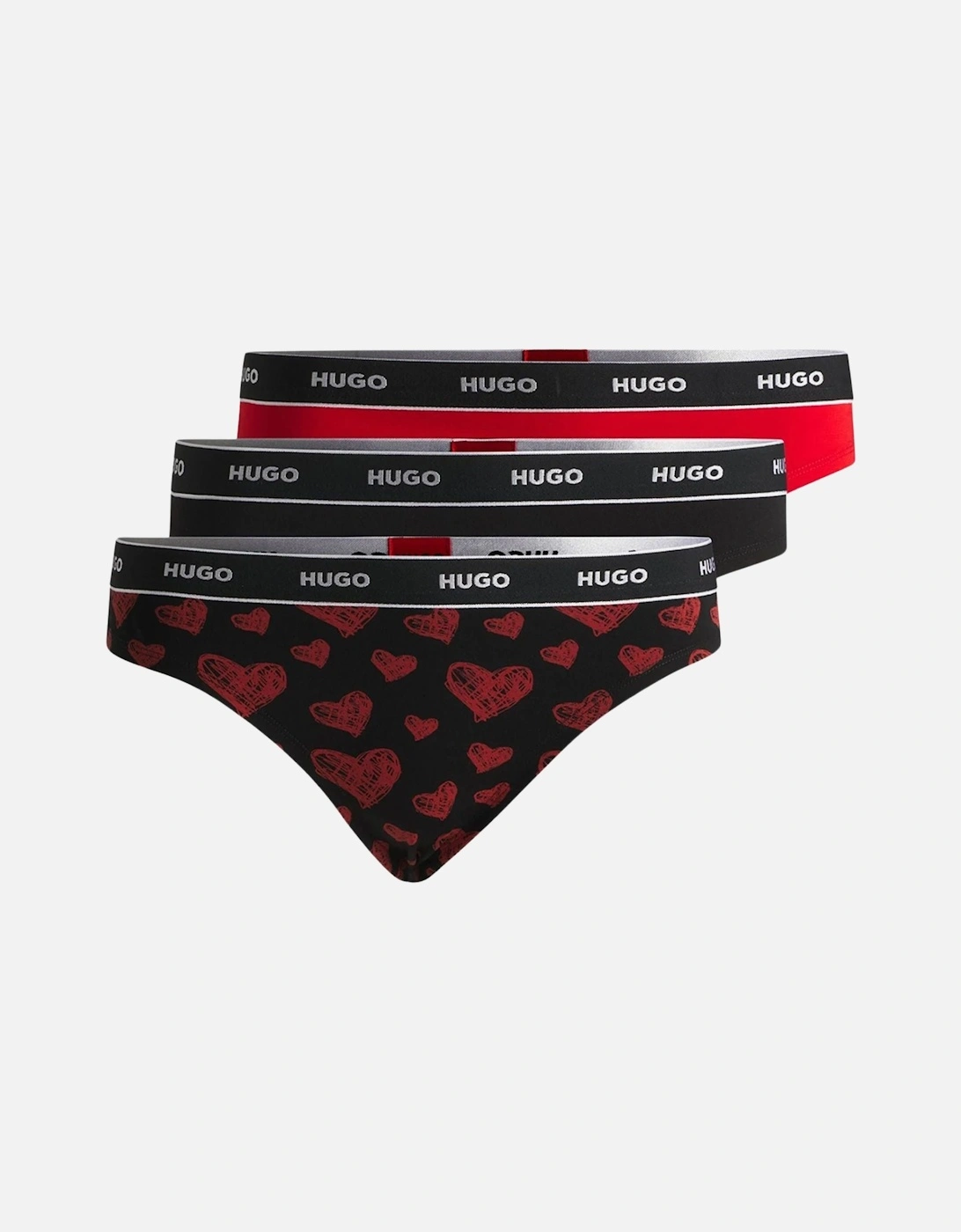 Hugo Boss Women's 3-Pack Classic Logo Hearts Print Thongs, Black/Red - Size: 10