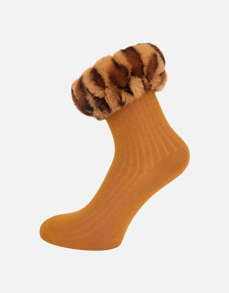 Yellow Faux Fur Trim Socks