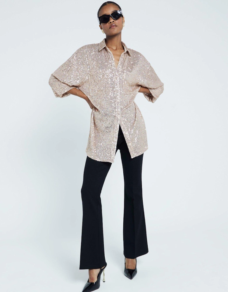 Dual Pocket Sequin Shirt - Rose Gold