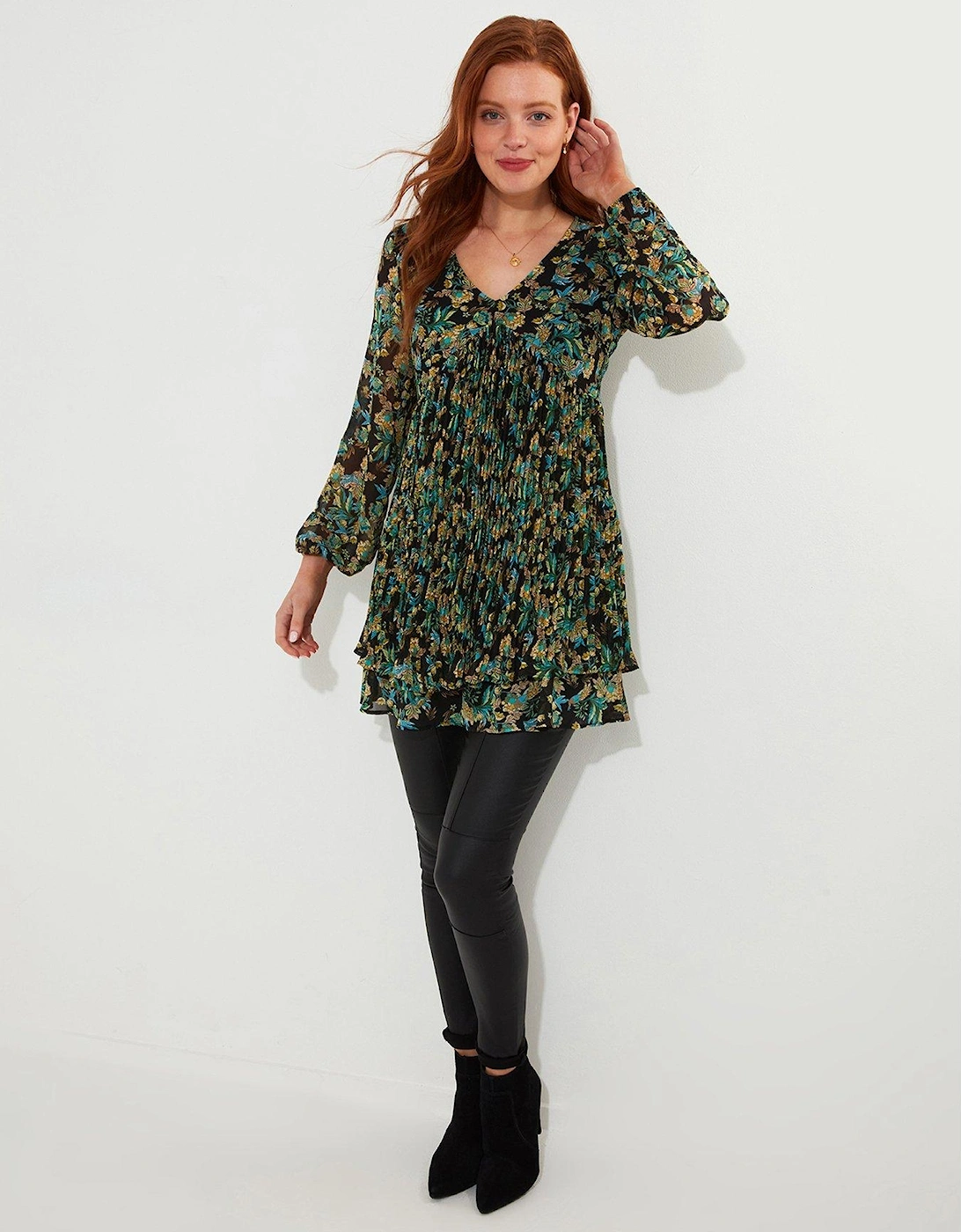 Printed Pleate Tunic - Green