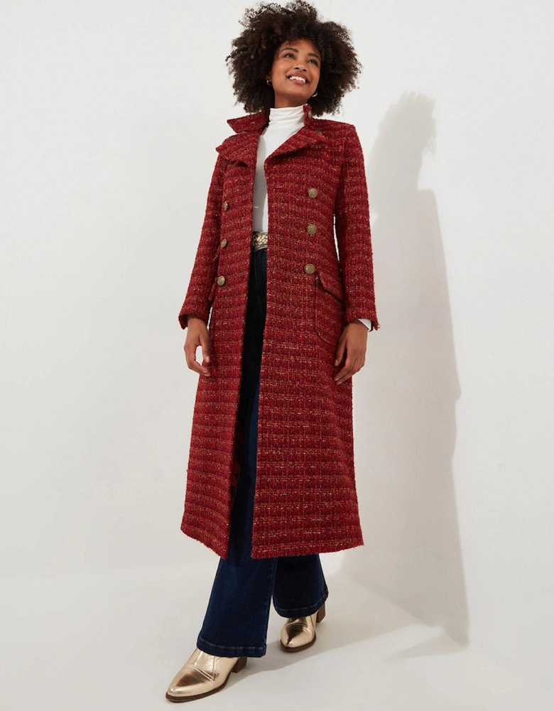 Maya Tweed Maxi Coat - Orange