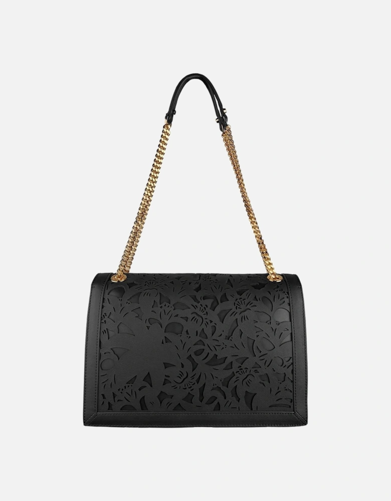 Floral Laser-Cut Black Calfskin Shoulder Bag Women Crossbody Bags