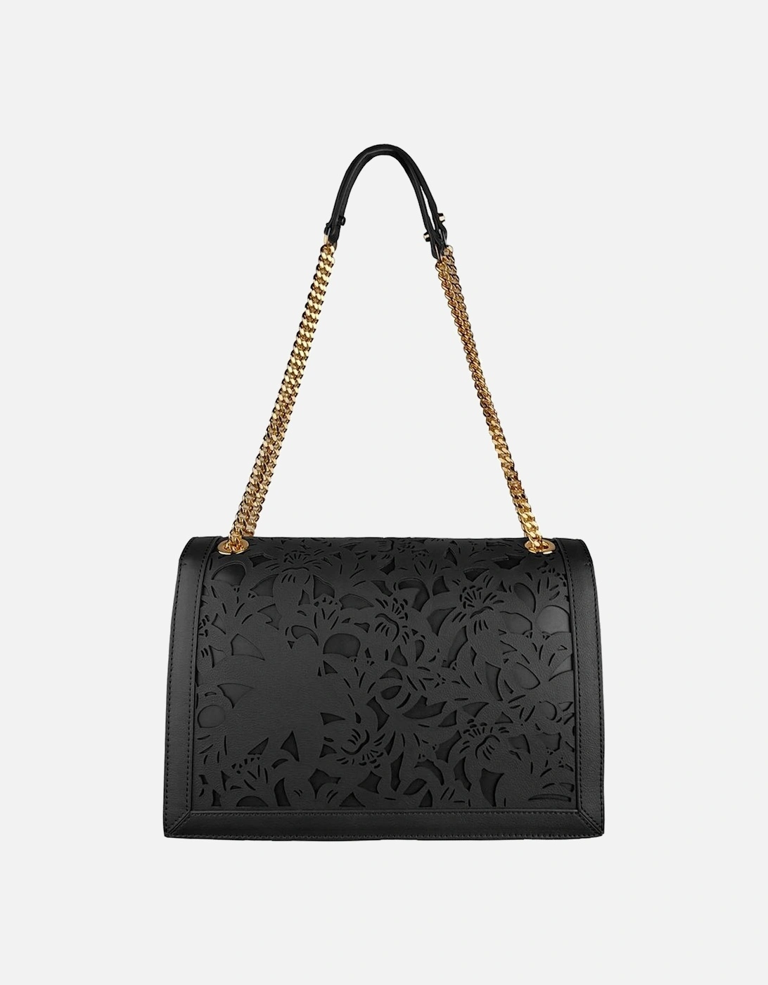 Floral Laser-Cut Black Calfskin Shoulder Bag Women Crossbody Bags