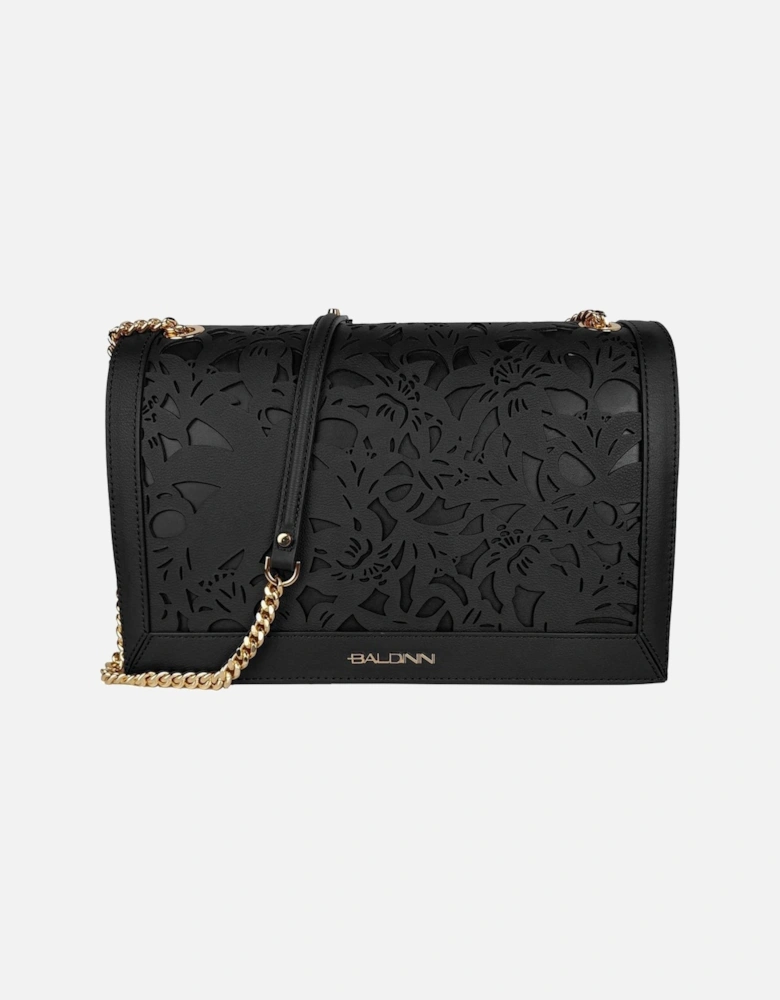 Floral Laser-Cut Black Calfskin Shoulder Bag Women Crossbody Bags