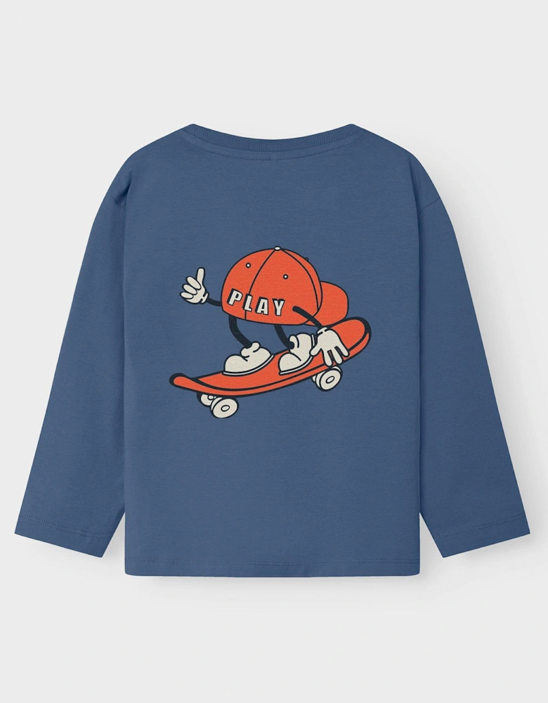 Mini Boys Skateboarding Back Print Long Sleeve T-Shirt - Blue