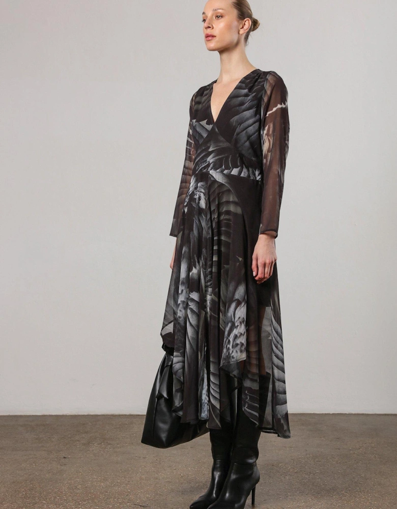 Infinity Long Sleeve Midi Dress With Handkerchief Hem In Hand-painted Prints