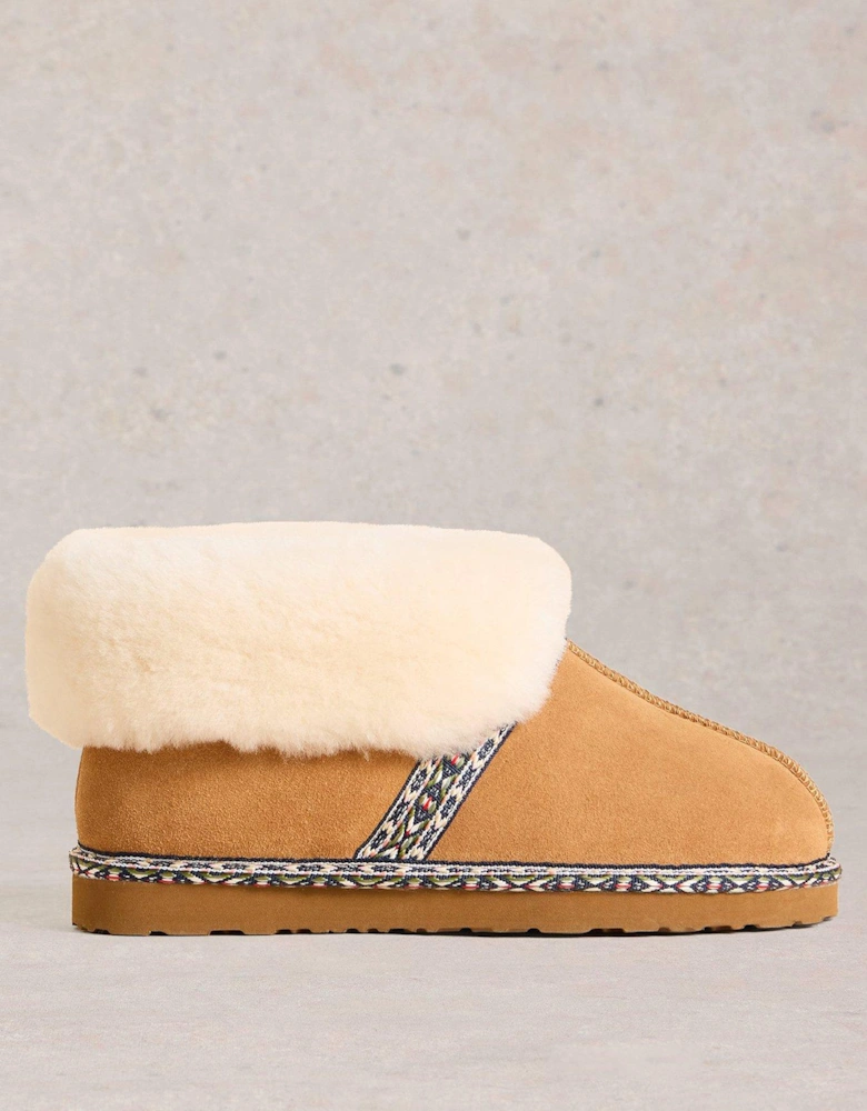 Suede Shearling Slipper Boots - Brown