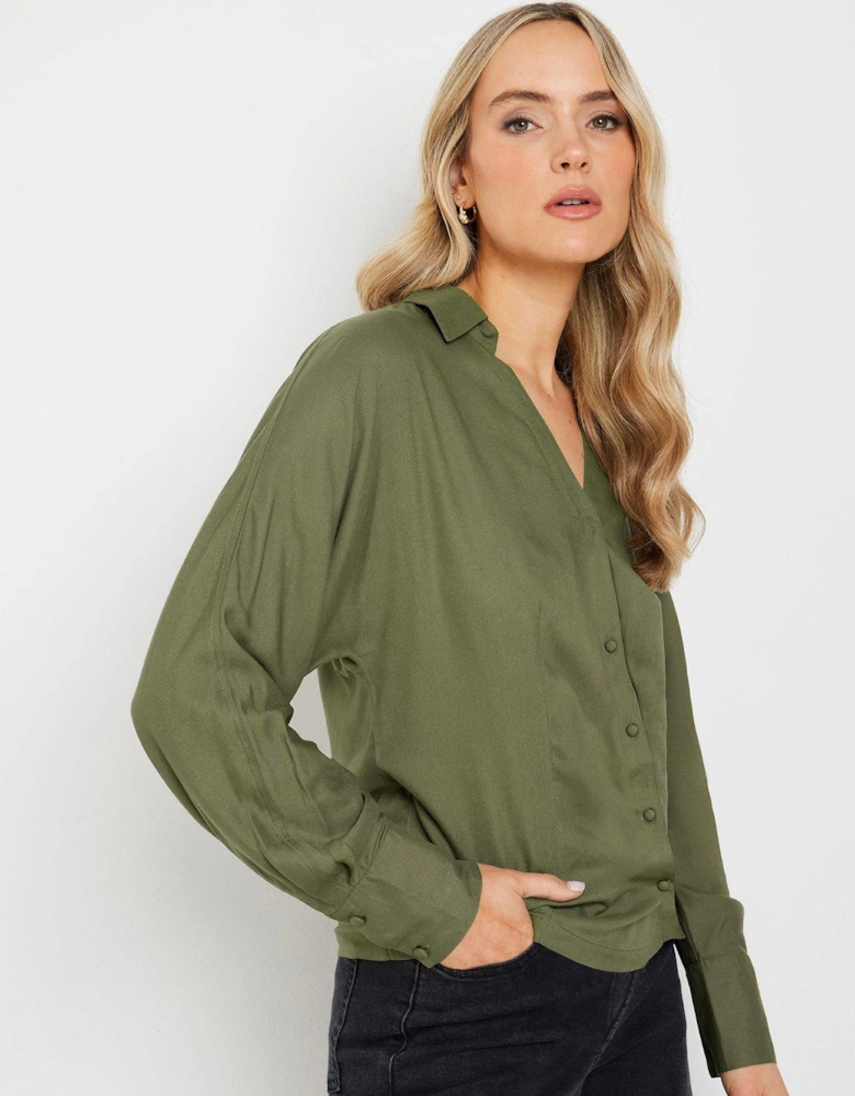 Asymmetric Button Blouse - Green