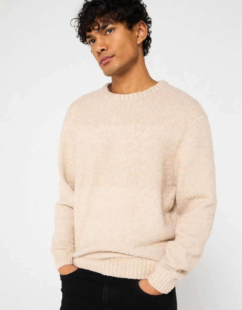 Boucle Crew Knitted Jumper - Beige