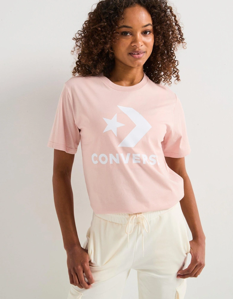 Center Front Large Logo Star Chevron Short Sleeve T-Shirt - Pink