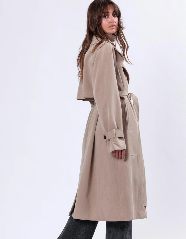 Spirit Maxi Trench Coat With Draped Double Layer And Belt