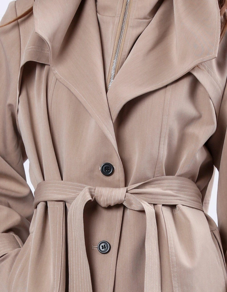 Spirit Maxi Trench Coat With Draped Double Layer And Belt