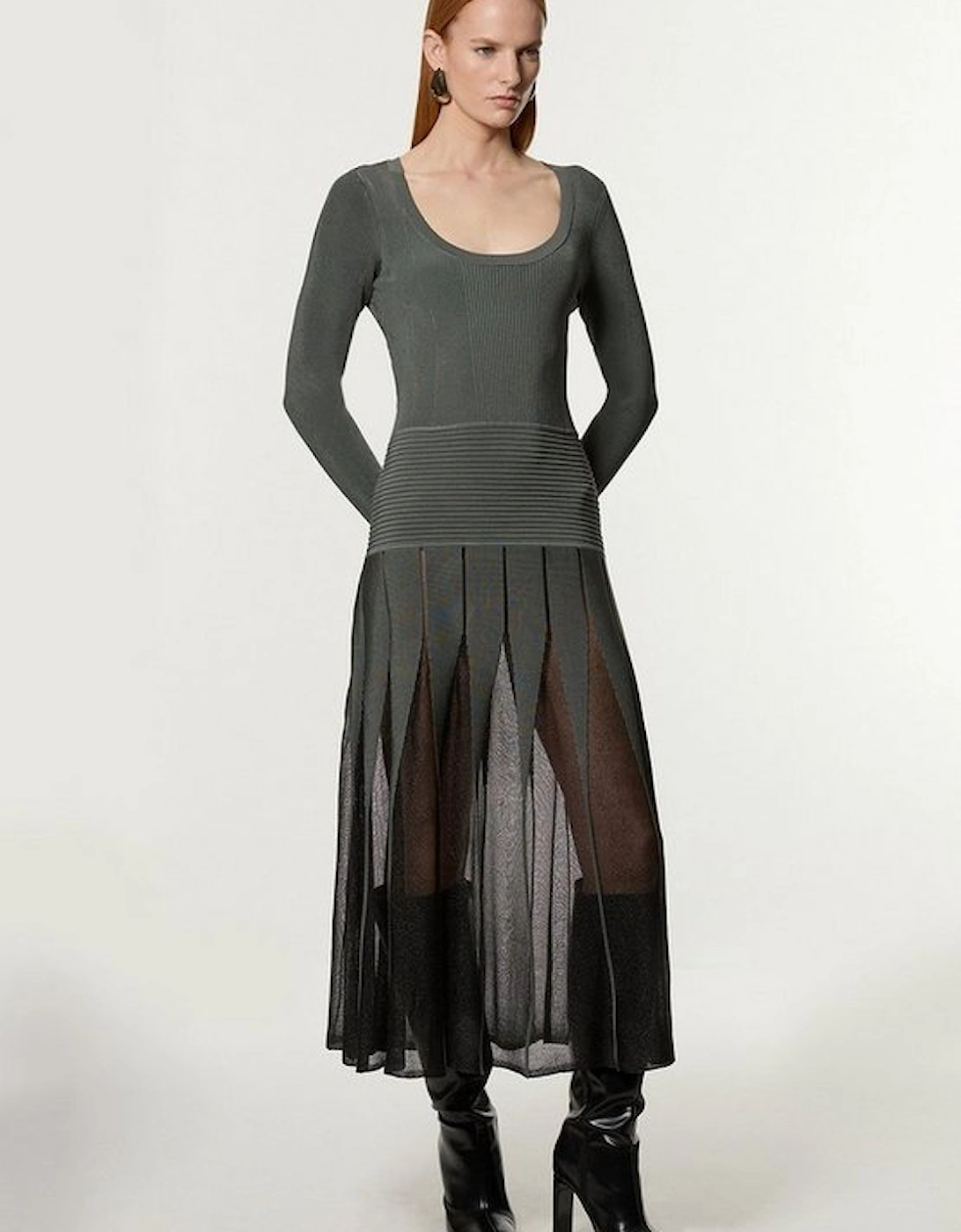 Slinky Knit Scooped Neck Sheer Detail Maxi Dress, 4 of 3