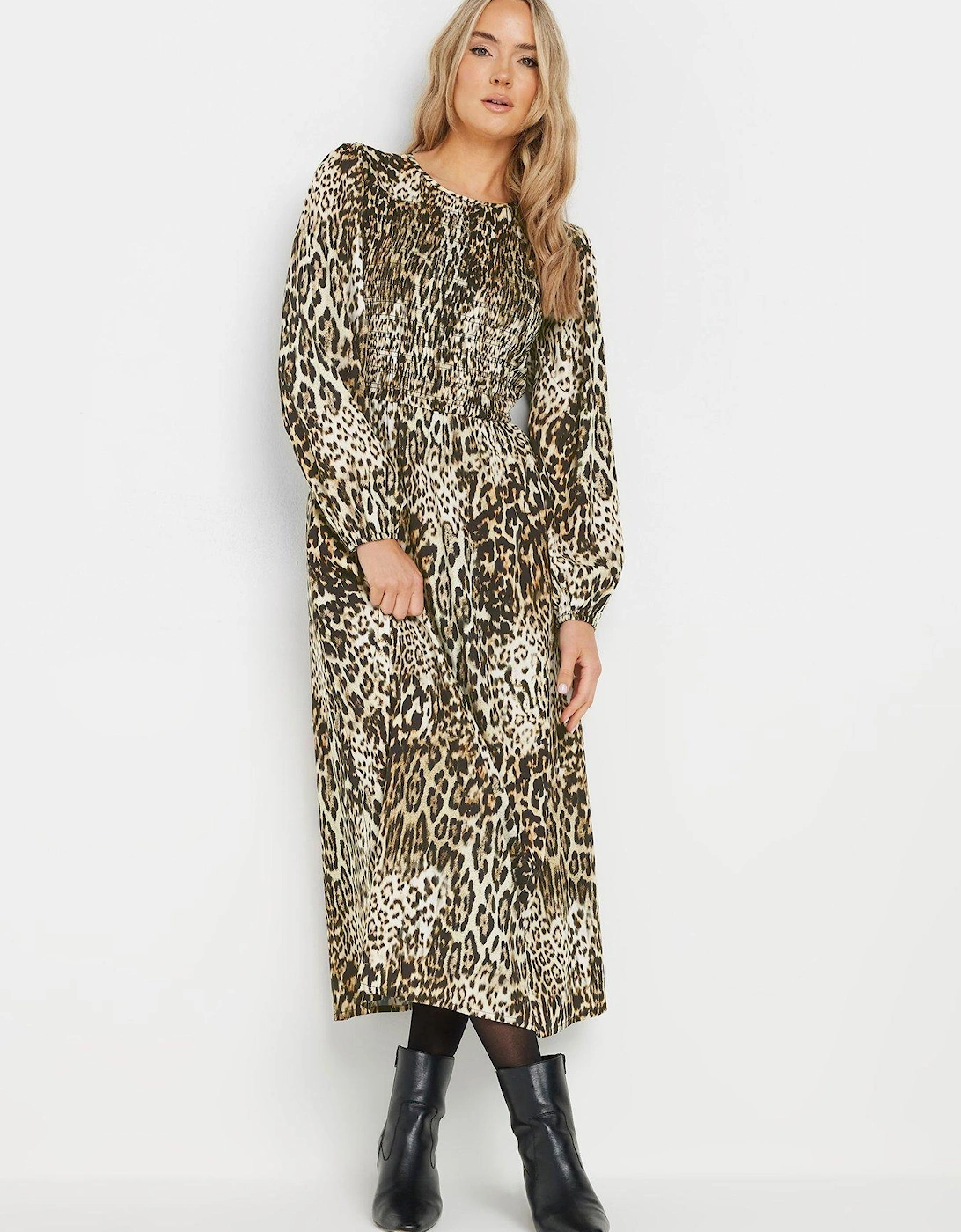 Animal Shirred Midaxi Dress - Natural, 2 of 1