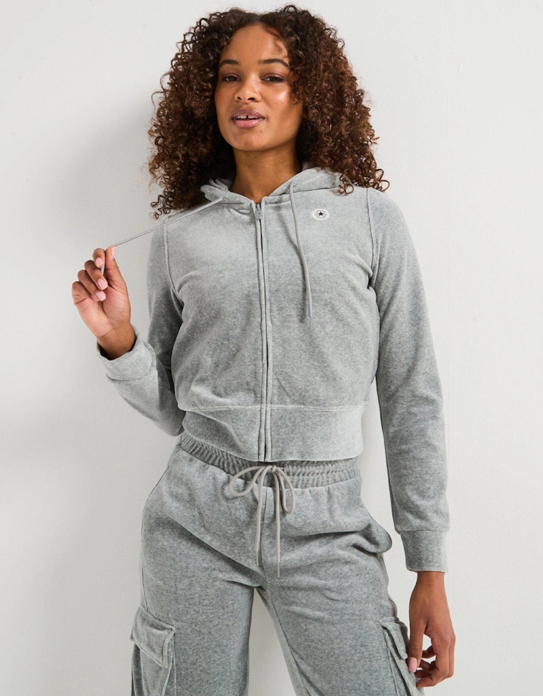 Womens Chuck Hoodie Velour Jacket - Grey