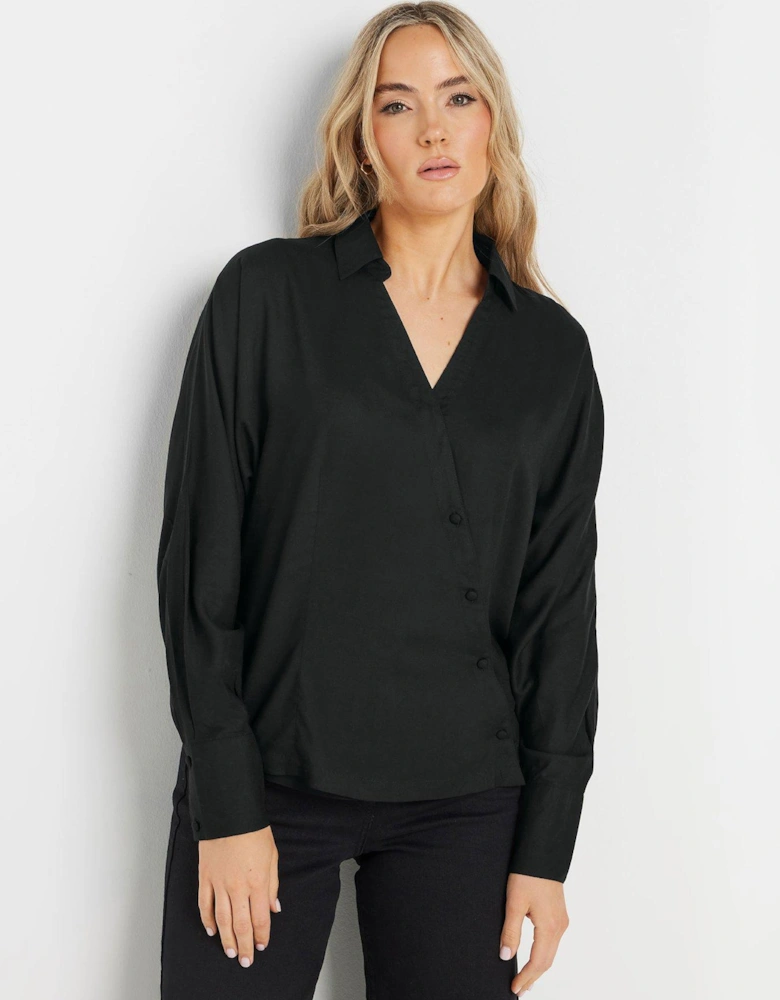 Tall Asymmetric Button Blouse - Black