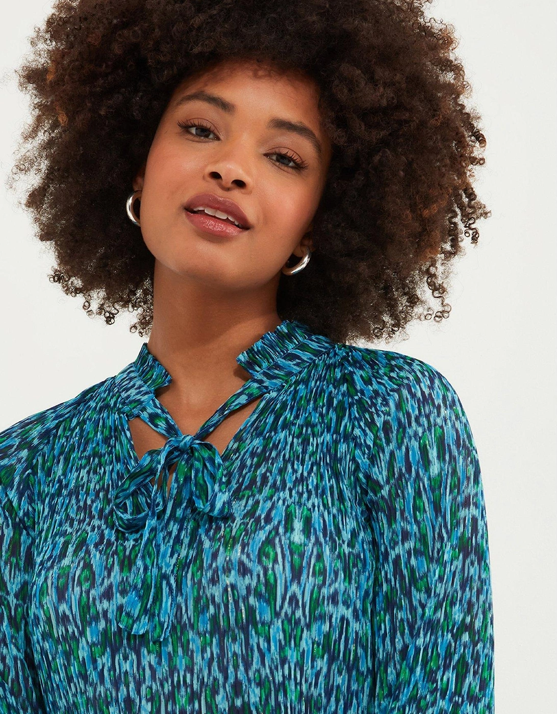 Printed Plisse Blouse - Blue