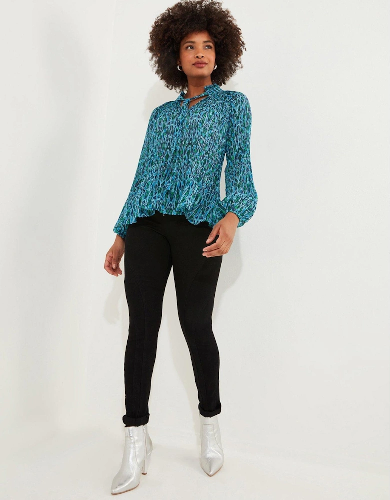 Printed Plisse Blouse - Blue