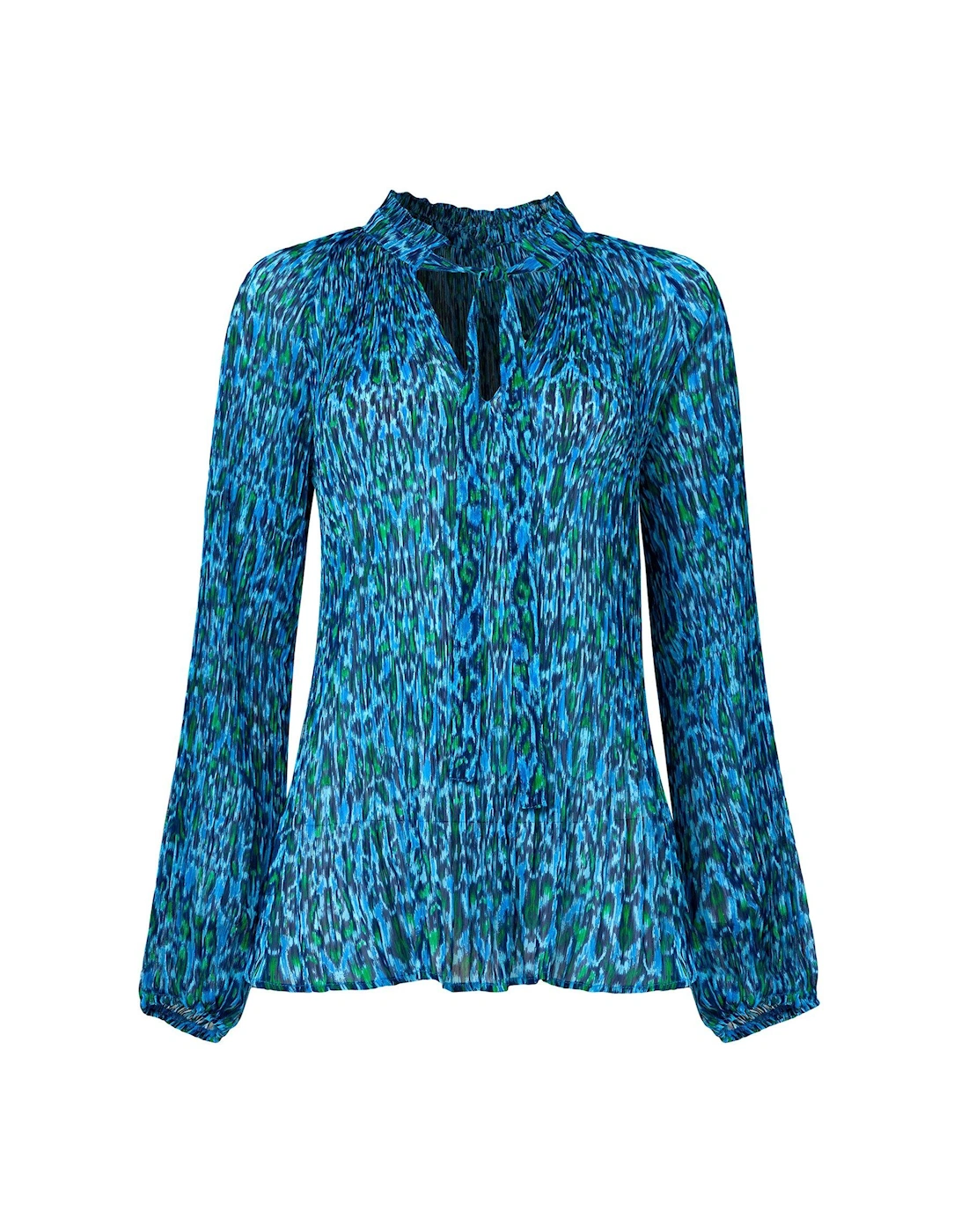 Printed Plisse Blouse - Blue