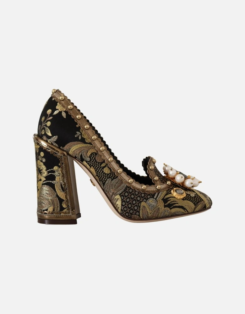 Brocade Pumps High Heel Elegant Style Women - Gold