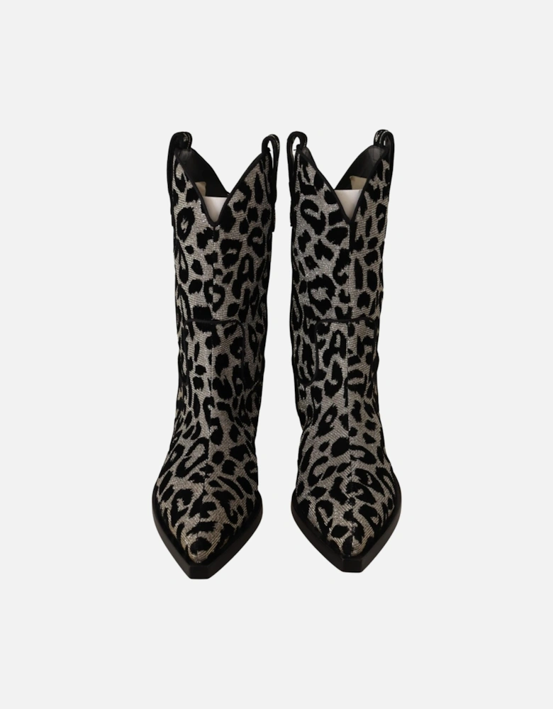 Leopard Print Western Ankle Boots Women - Black