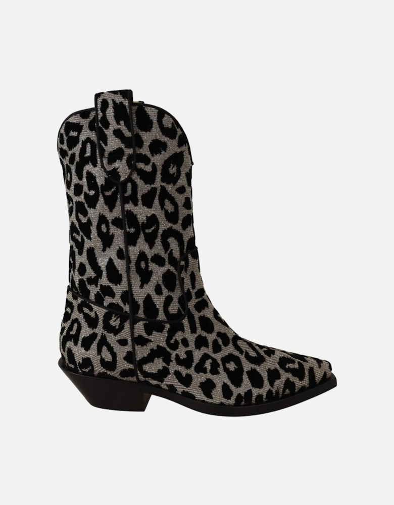 Leopard Print Western Ankle Boots Women - Black