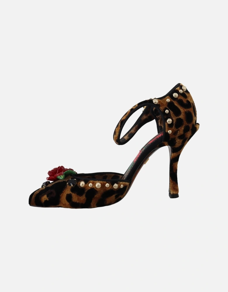 Leopard Velvet Pumps Rose Detail Women - Brown